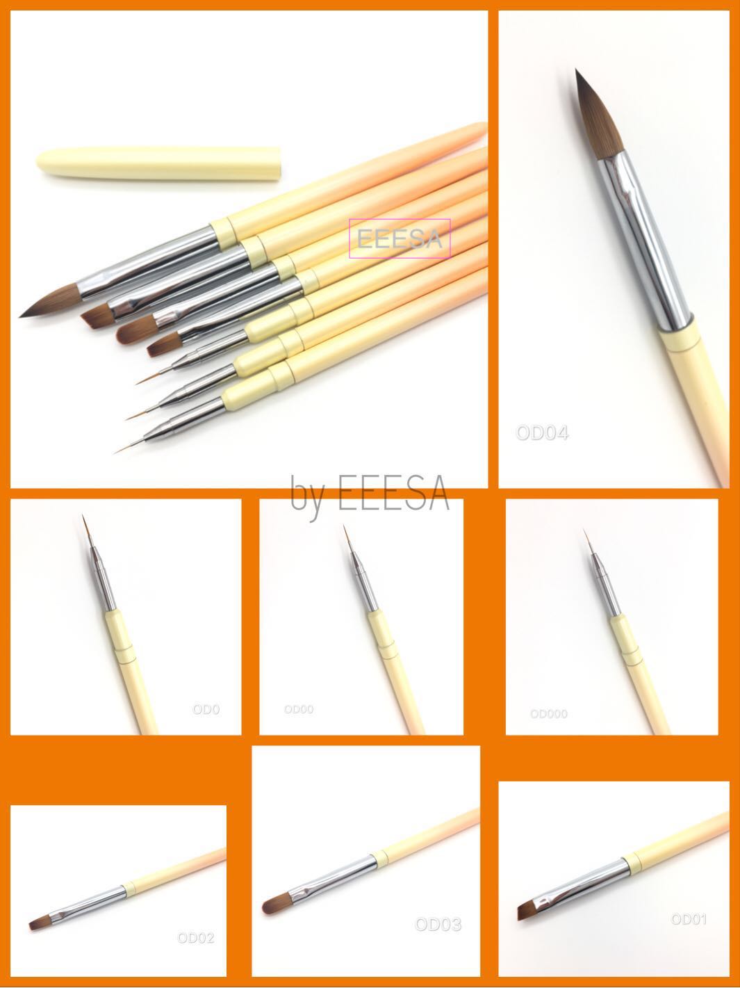20 long thin metallic handle gradaiton nail brush set